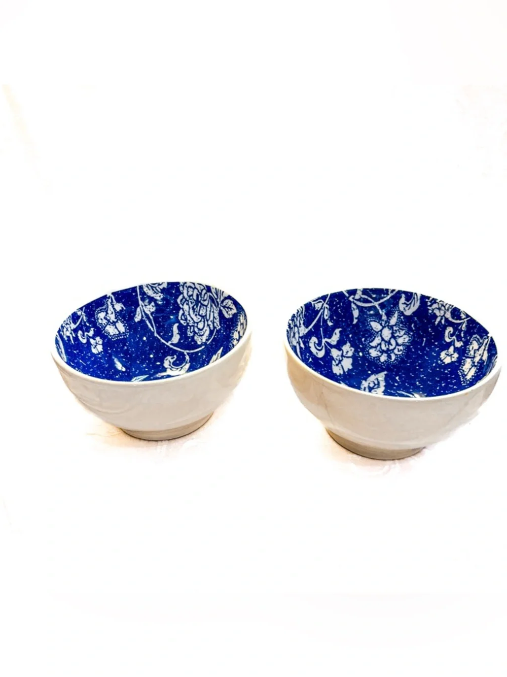 Vintage Pier 1 Batik Bowls Blue White Ceramic Set of 2
